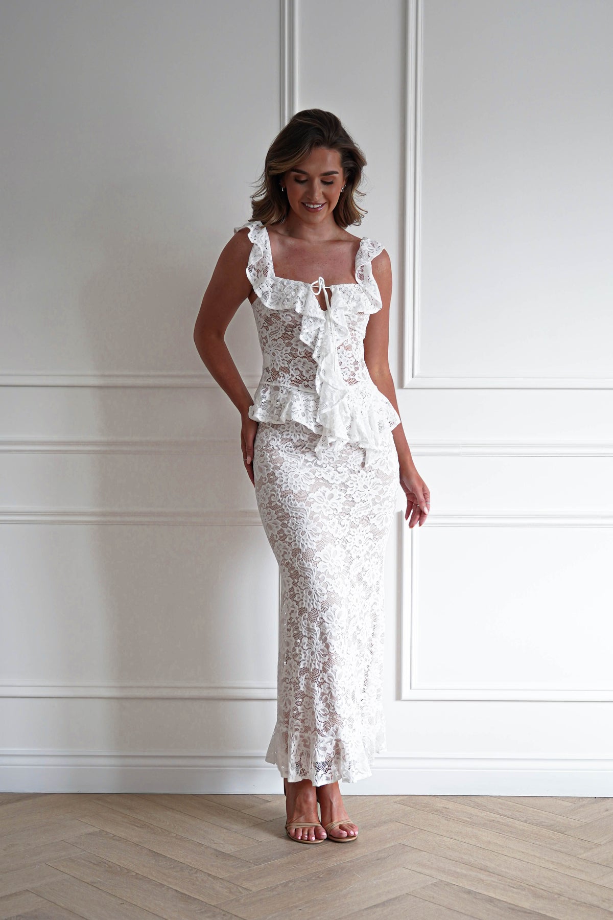 Hailey Lace Top and Skirt Set | Ivory/Nude/White-Oh Hello Clothing