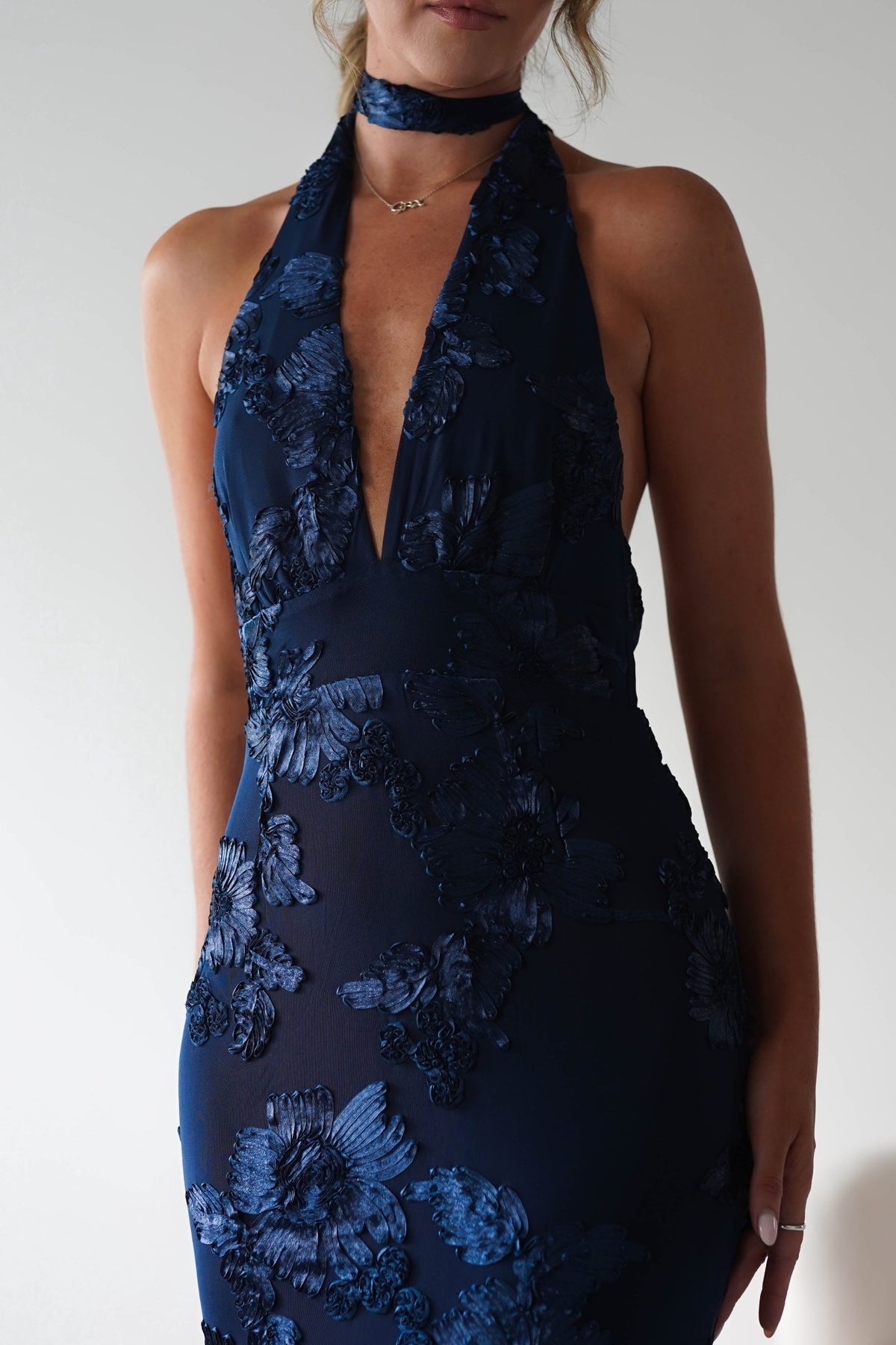 Halsey Tie Back Maxi Dress | Navy Textured-Oh Hello Clothing