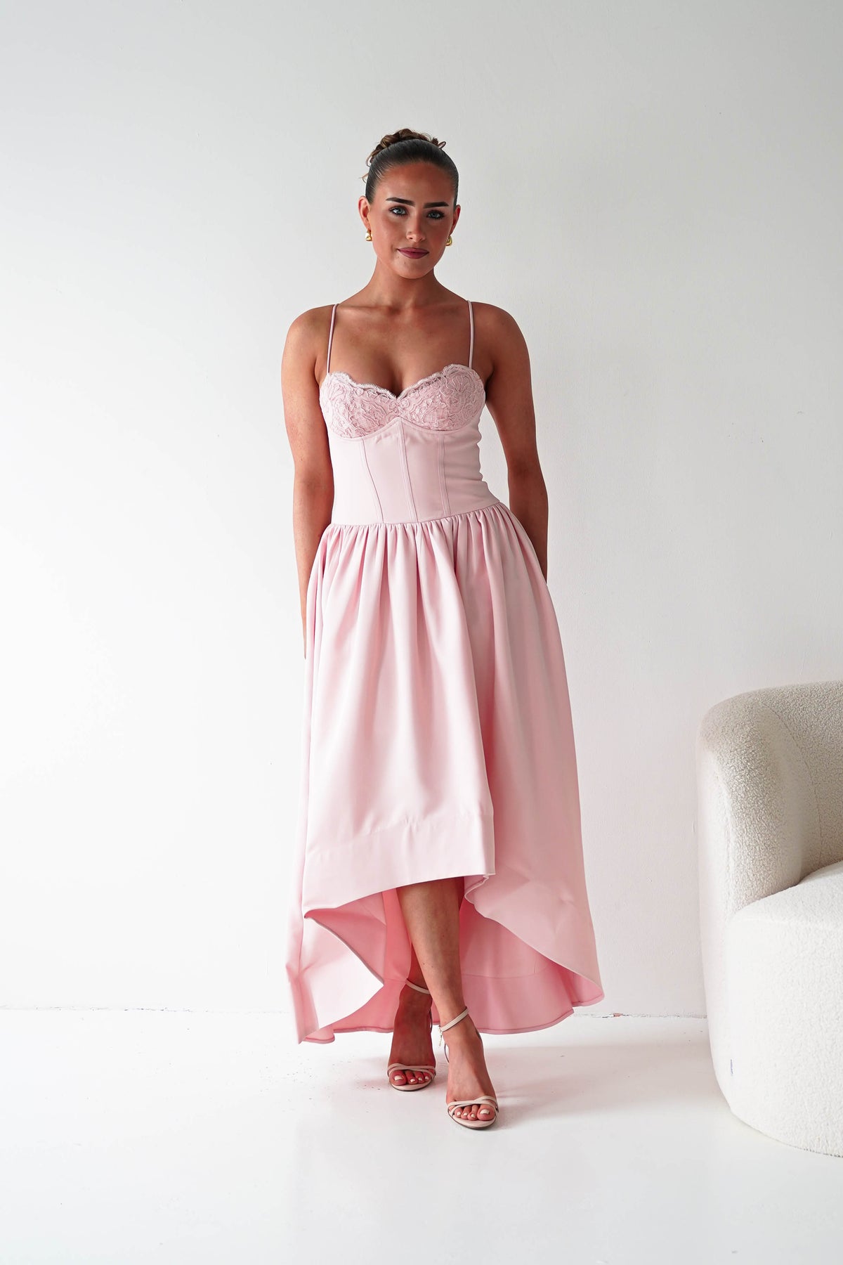 Hartley Lace Corset Midi Dress | Blush-Oh Hello Clothing