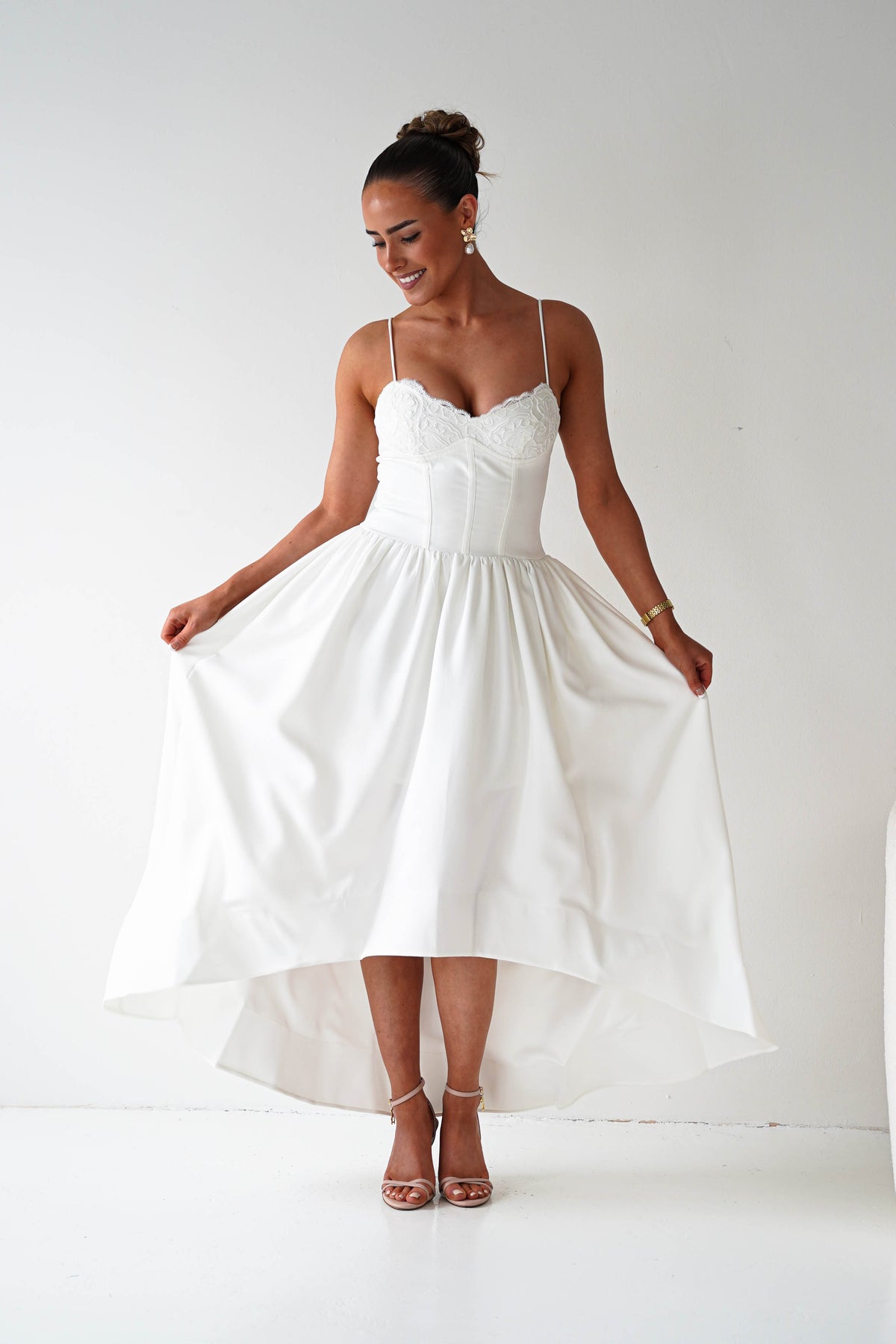 Hartley Lace Corset Midi Dress | White-Oh Hello Clothing
