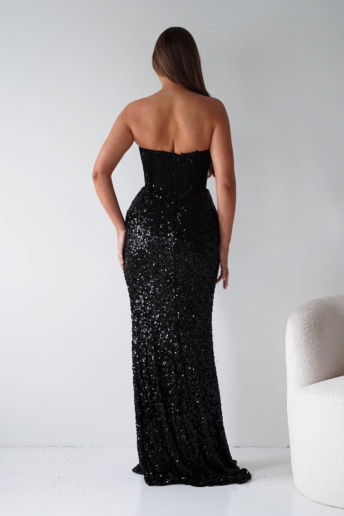 Henrietta Strapless Corset Sequin Gown | Black-Oh Hello Clothing