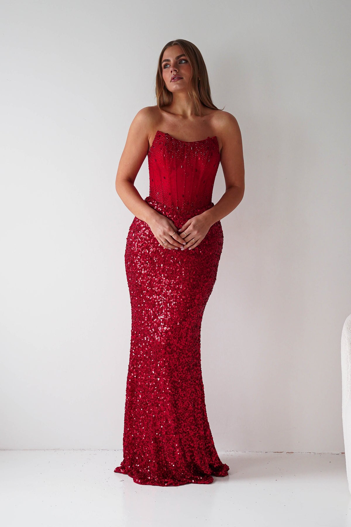 Henrietta Strapless Corset Sequin Gown | Red-Oh Hello Clothing