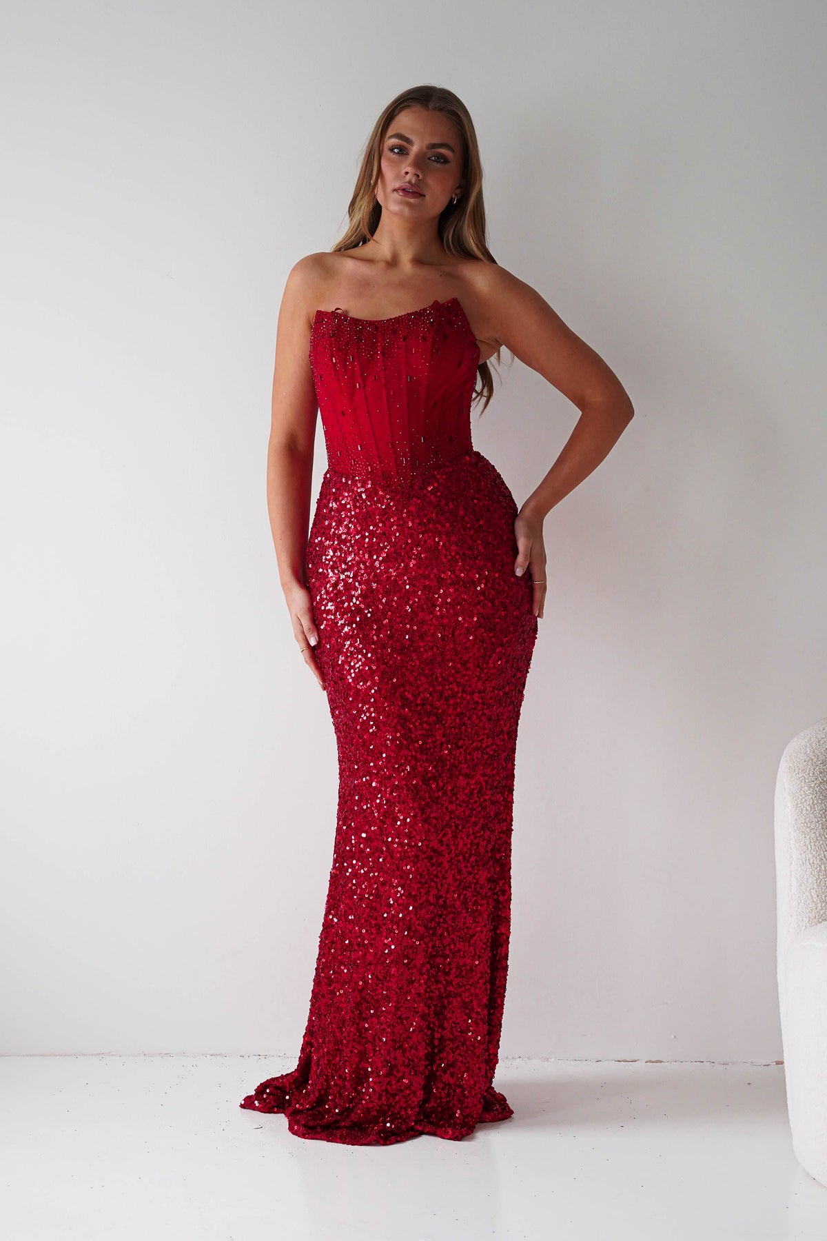 Henrietta Strapless Corset Sequin Gown | Red-Oh Hello Clothing