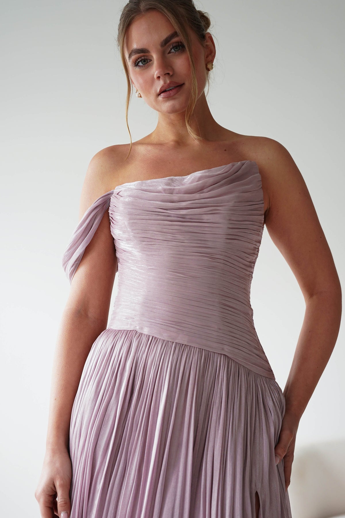 Hepburn One-Shoulder Pleated Maxi Dress | Mauve-Oh Hello Clothing