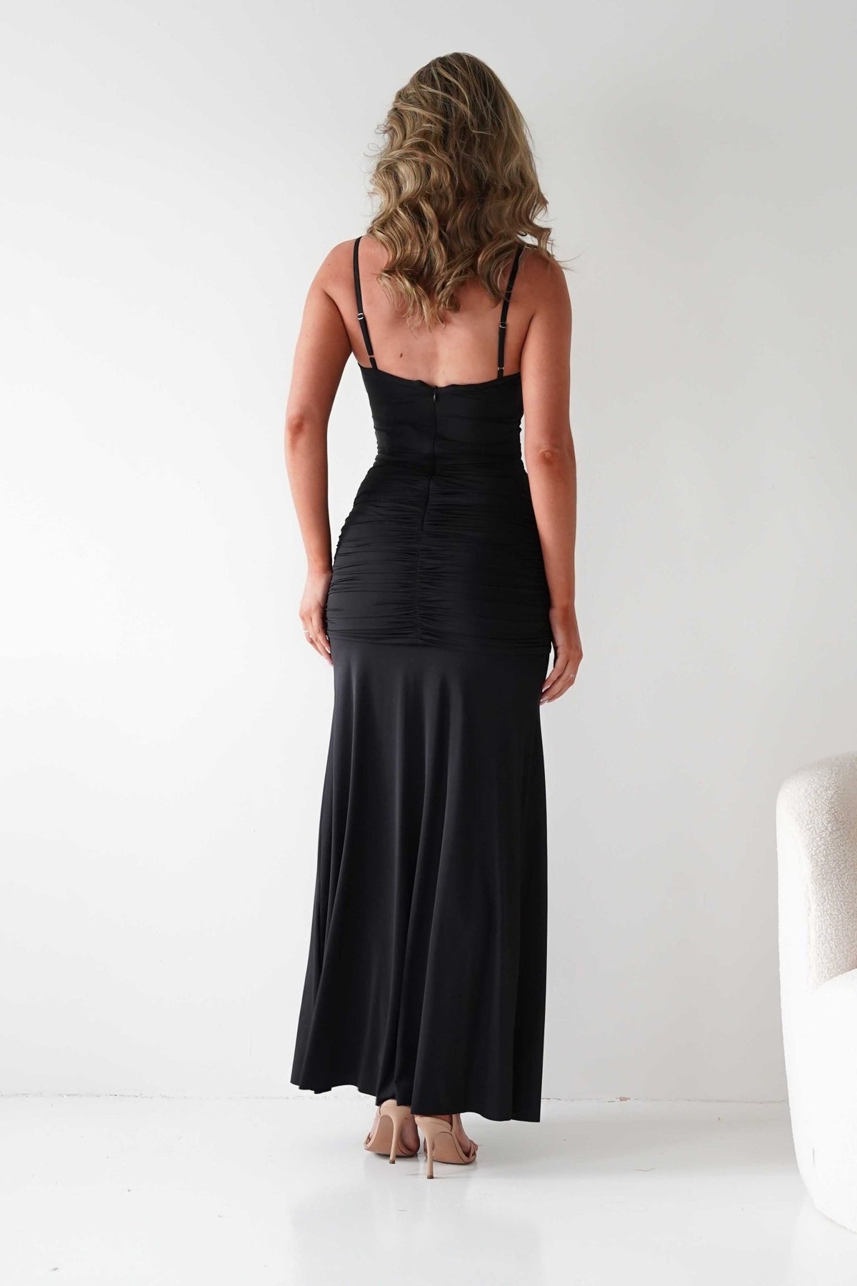 Hera Bodycon Ruffle Maxi Gown Dress | Black-Oh Hello Clothing