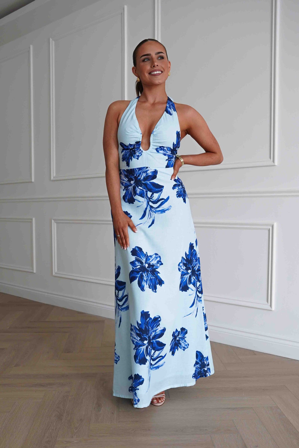 Hinata Woven Floral Maxi Dress | Blue-Oh Hello Clothing