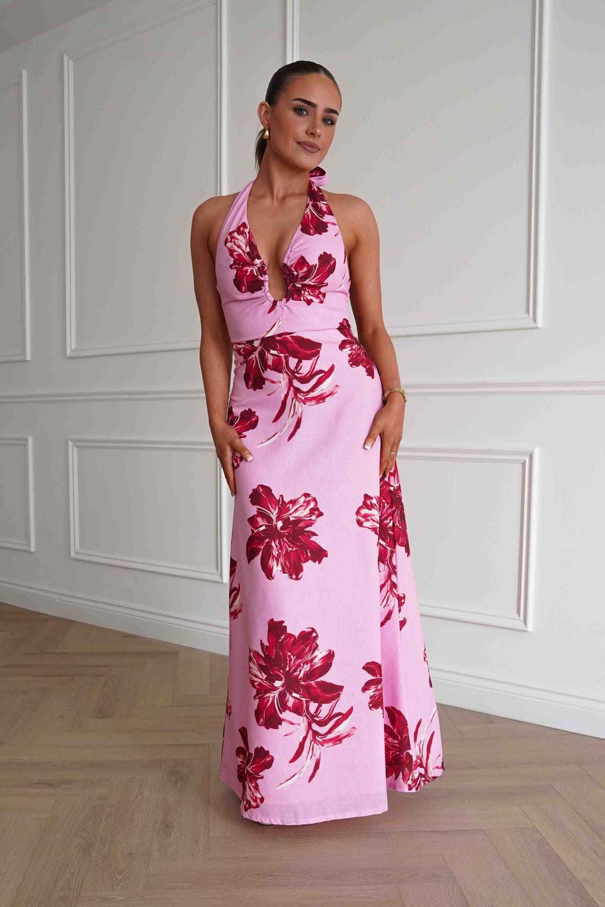 Hinata Woven Floral Maxi Dress | Pink-Oh Hello Clothing