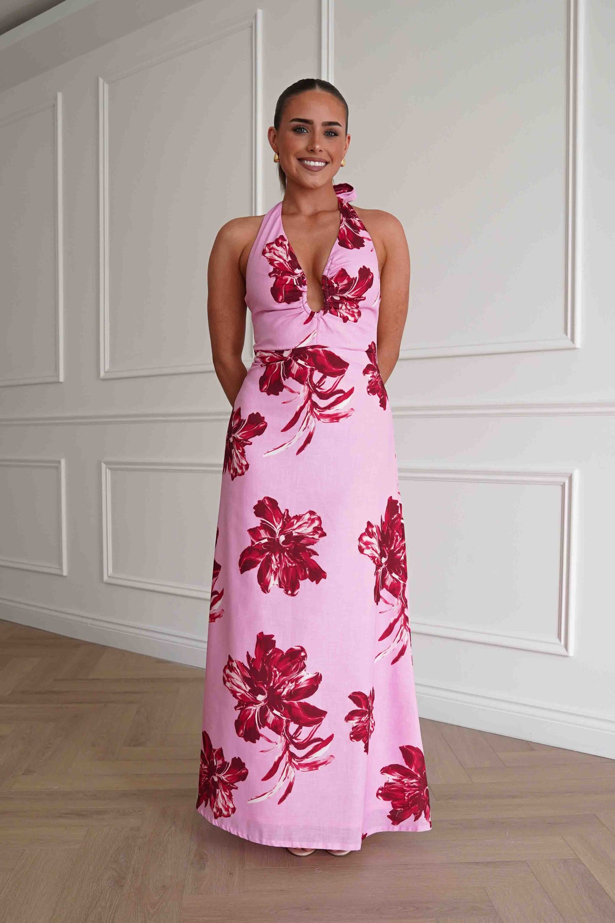 Hinata Woven Floral Maxi Dress | Pink-Oh Hello Clothing