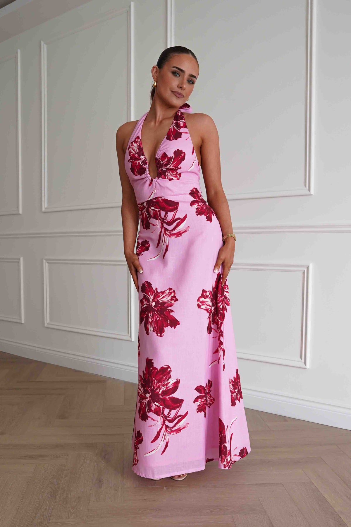 Hinata Woven Floral Maxi Dress | Pink-Oh Hello Clothing