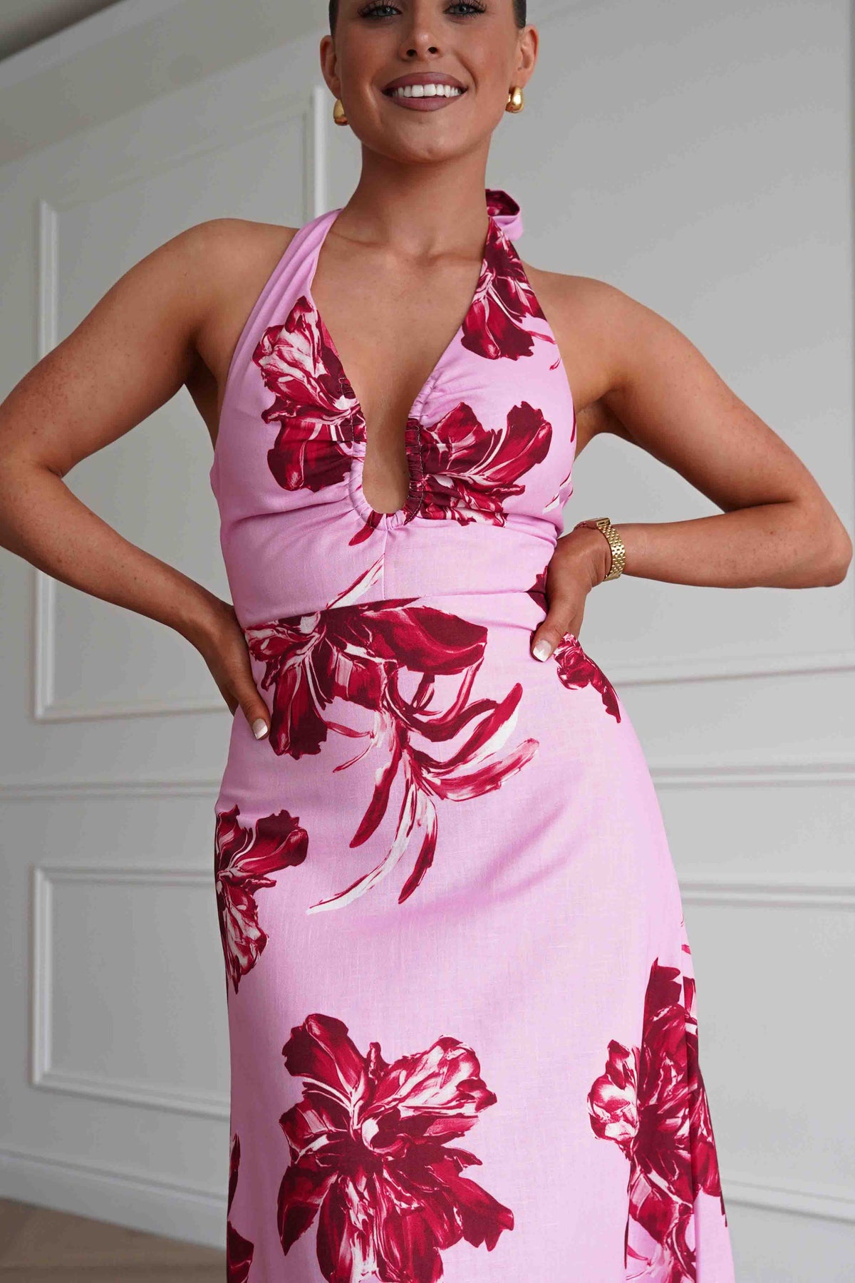 Hinata Woven Floral Maxi Dress | Pink-Oh Hello Clothing