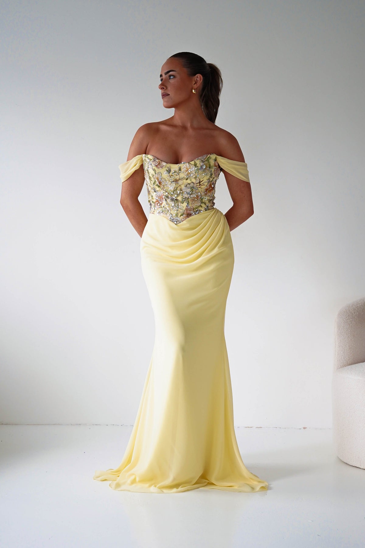Honey Embellished Chiffon Gown | Yellow-Oh Hello Clothing