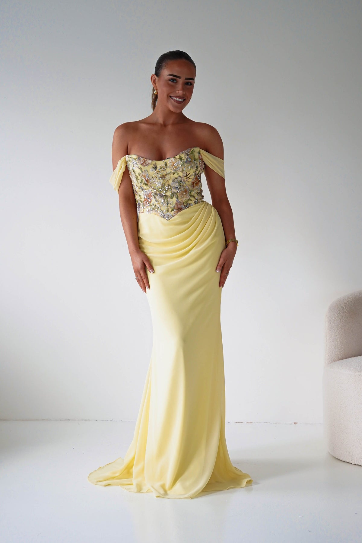 Honey Embellished Chiffon Gown | Yellow-Oh Hello Clothing