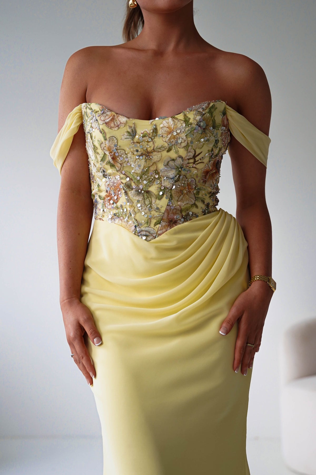Honey Embellished Chiffon Gown | Yellow-Oh Hello Clothing