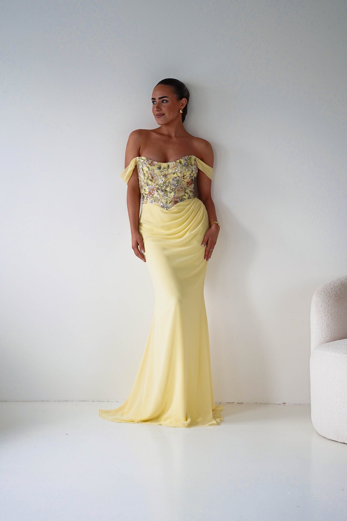 Honey Embellished Chiffon Gown | Yellow-Oh Hello Clothing
