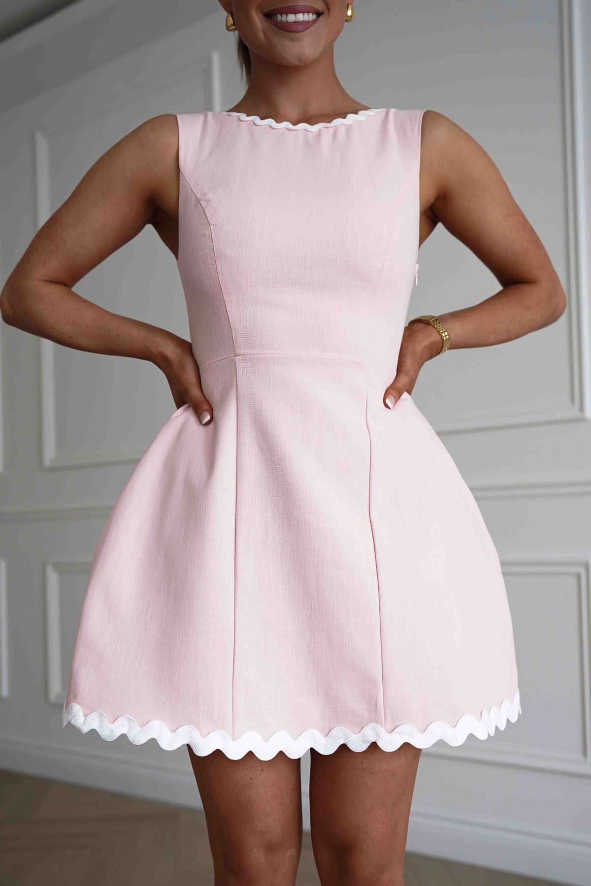 Indiana Scallop Trim Mini Dress | Pink-Oh Hello Clothing