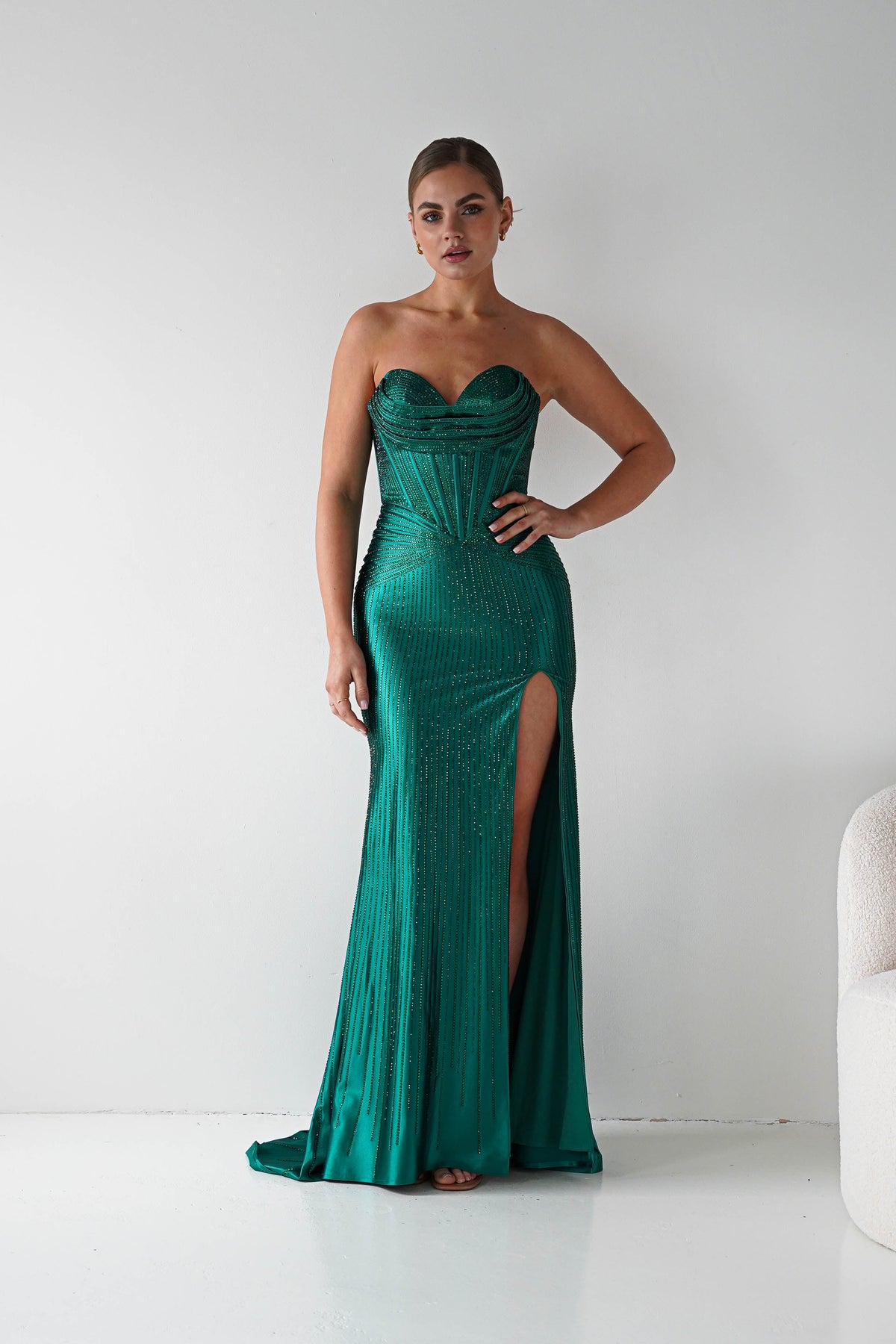 Iris Beaded Strapless Sweetheart Gown | Emerald-Oh Hello Clothing