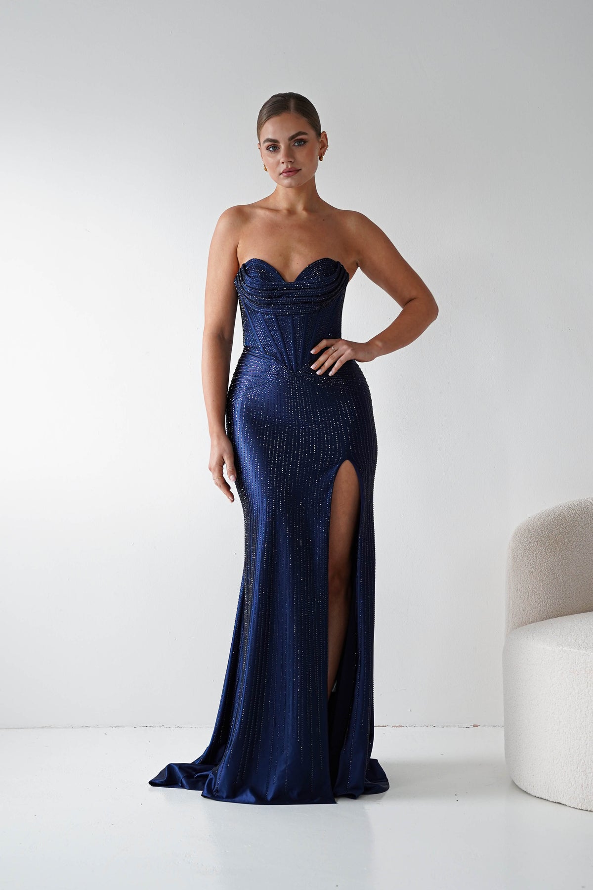 Iris Beaded Strapless Sweetheart Gown | Navy-Oh Hello Clothing