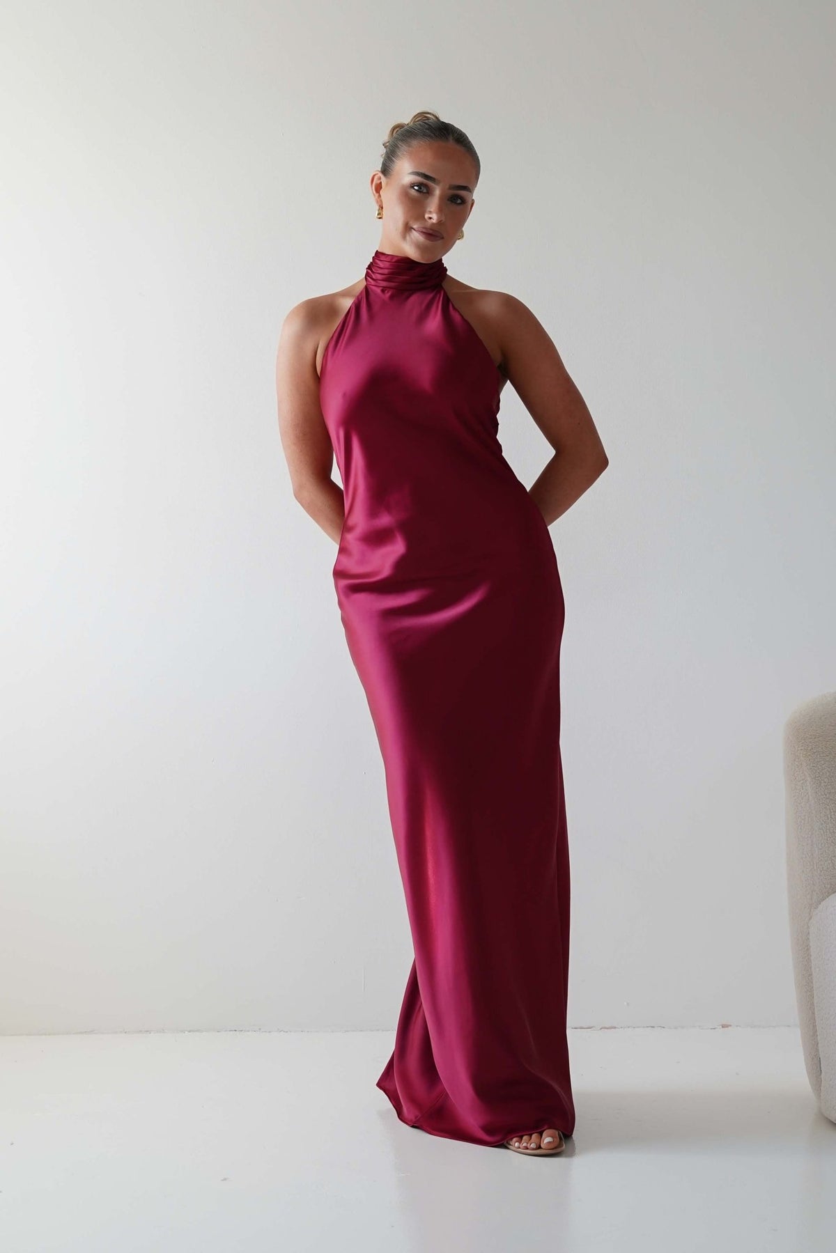 Isla Halterneck Maxi Slip Dress | Berry Red-Oh Hello Clothing