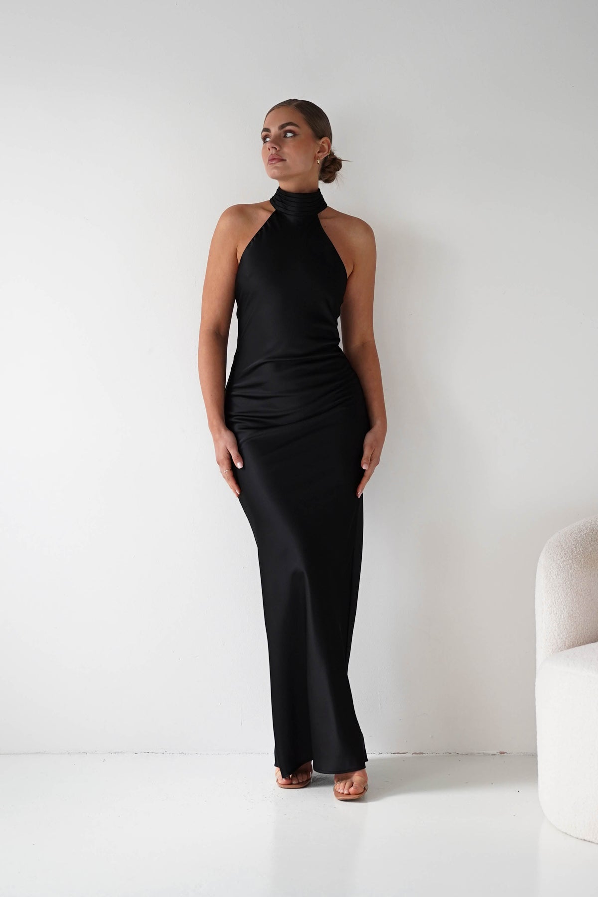 Isla Halterneck Maxi Slip Dress | Black-Oh Hello Clothing