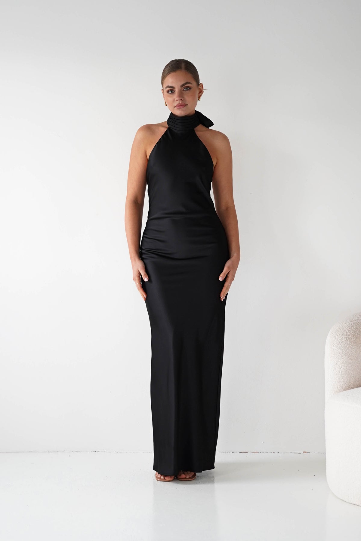 Isla Halterneck Maxi Slip Dress | Black-Oh Hello Clothing