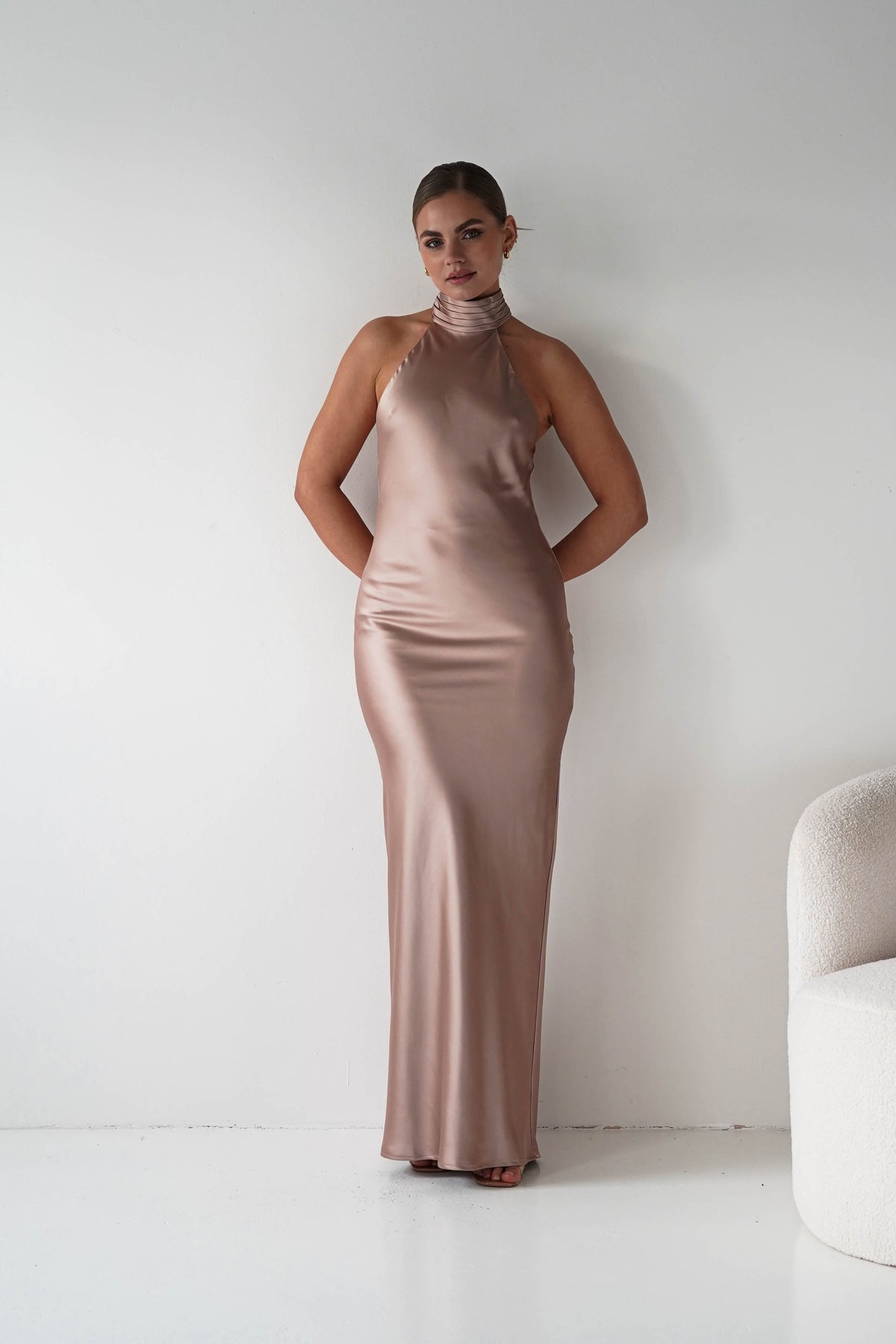 Isla Halterneck Maxi Slip Dress | Bronze-Oh Hello Clothing