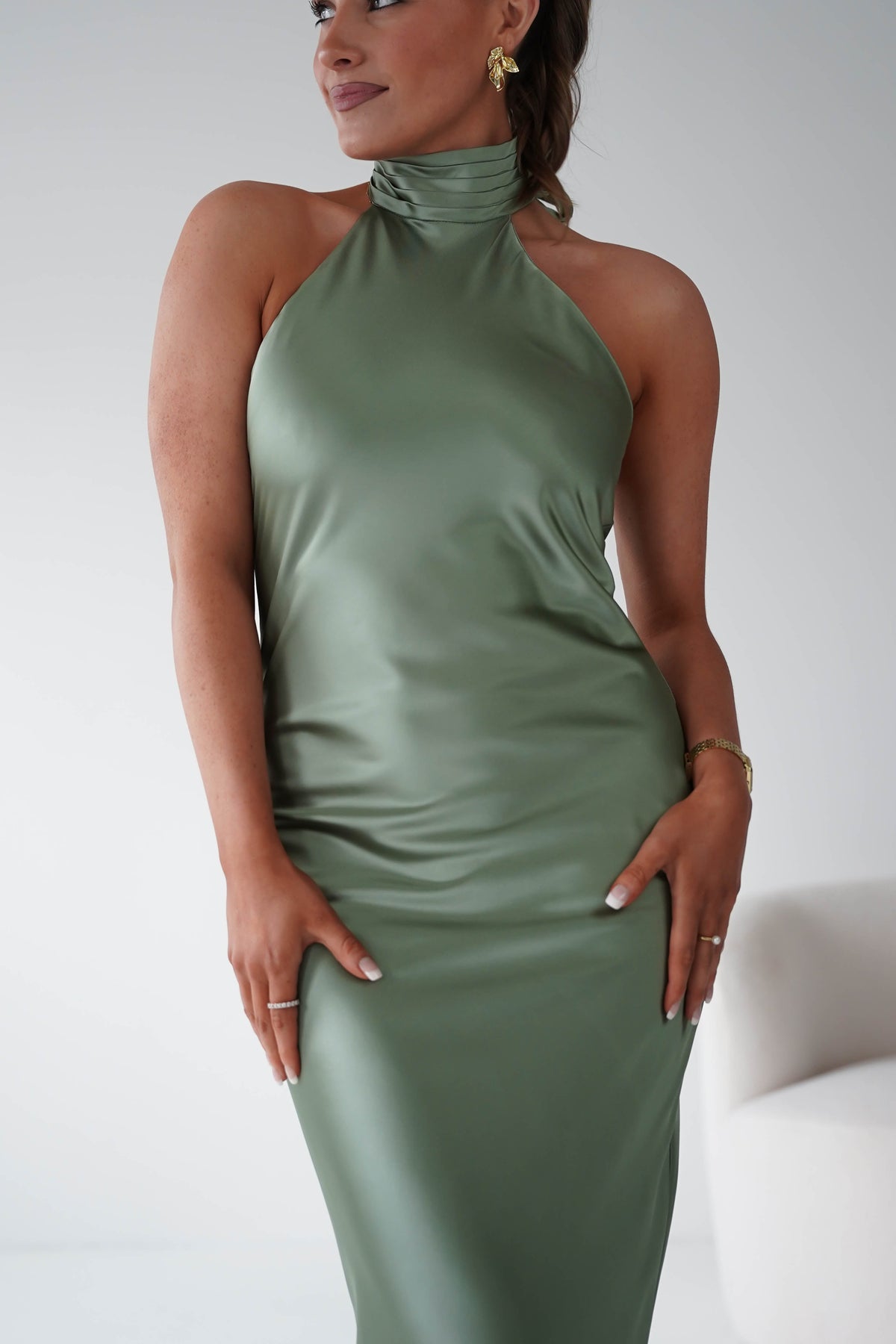 Isla Halterneck Maxi Slip Dress | Olive-Oh Hello Clothing
