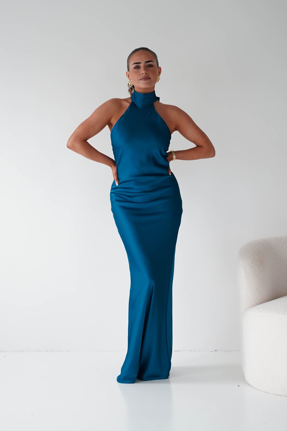 Isla Halterneck Maxi Slip Dress | Teal-Oh Hello Clothing