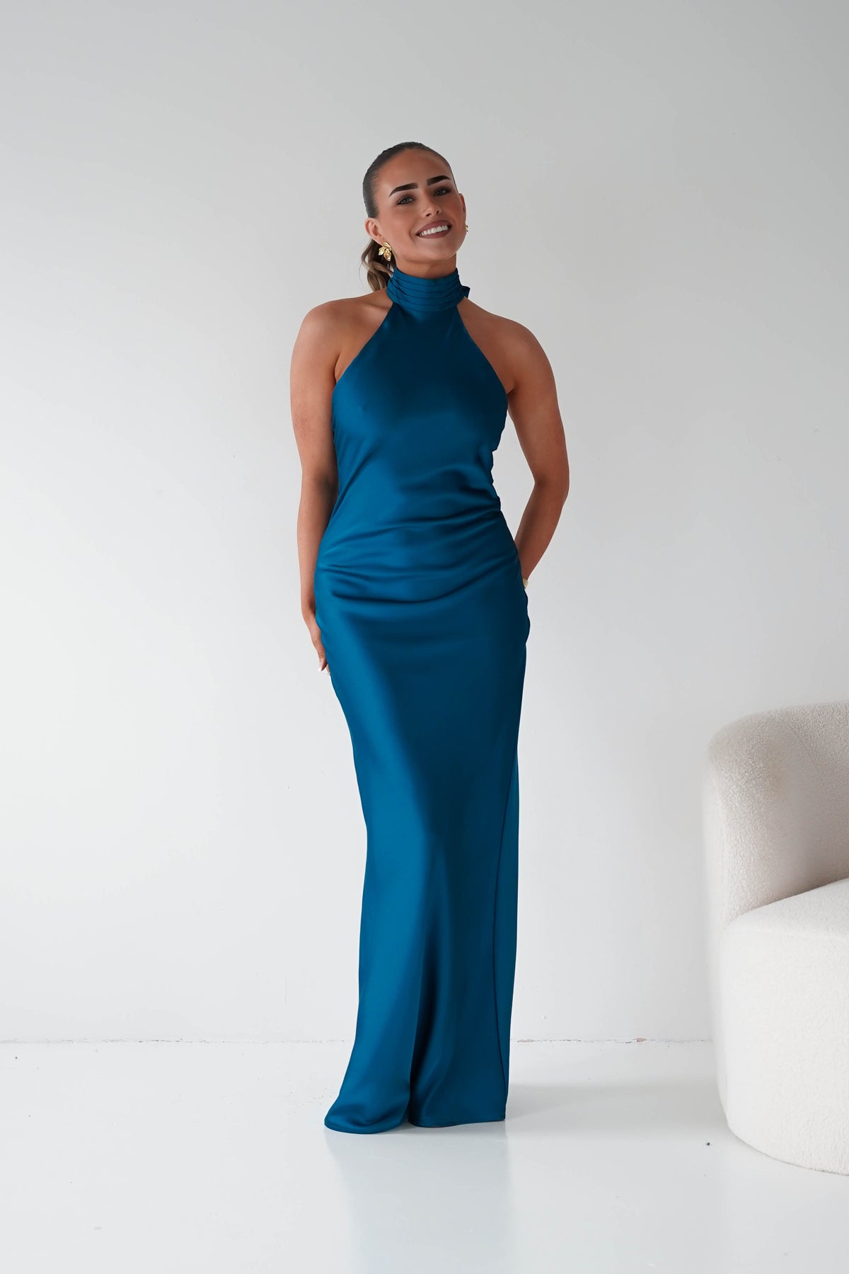Isla Halterneck Maxi Slip Dress | Teal-Oh Hello Clothing