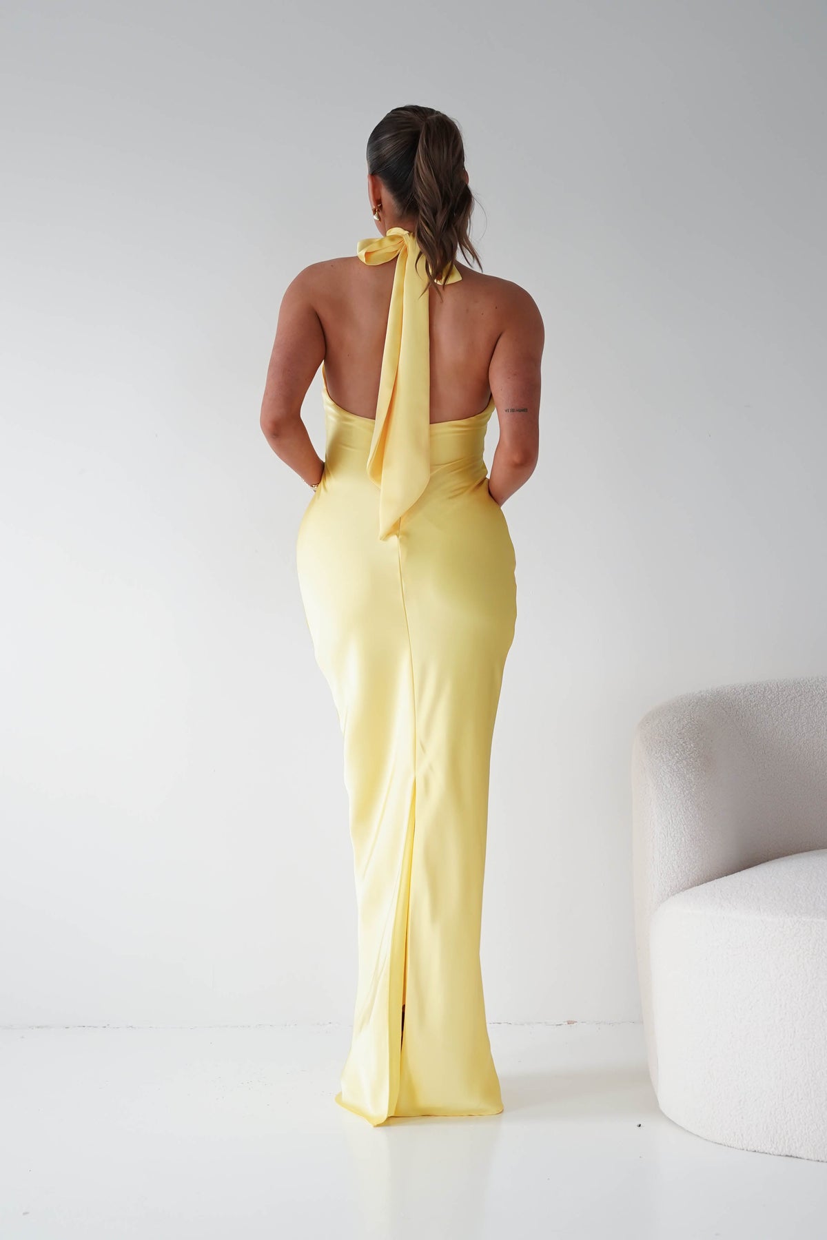 Isla Halterneck Maxi Slip Dress | Yellow-Oh Hello Clothing