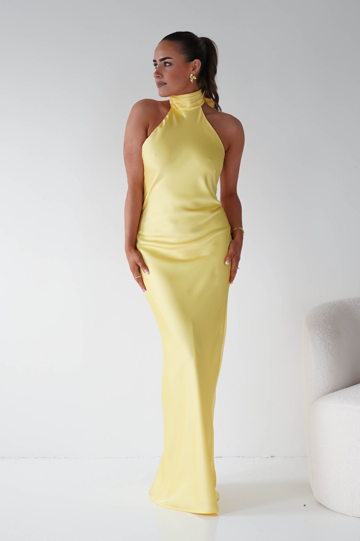 Isla Halterneck Maxi Slip Dress | Yellow-Oh Hello Clothing
