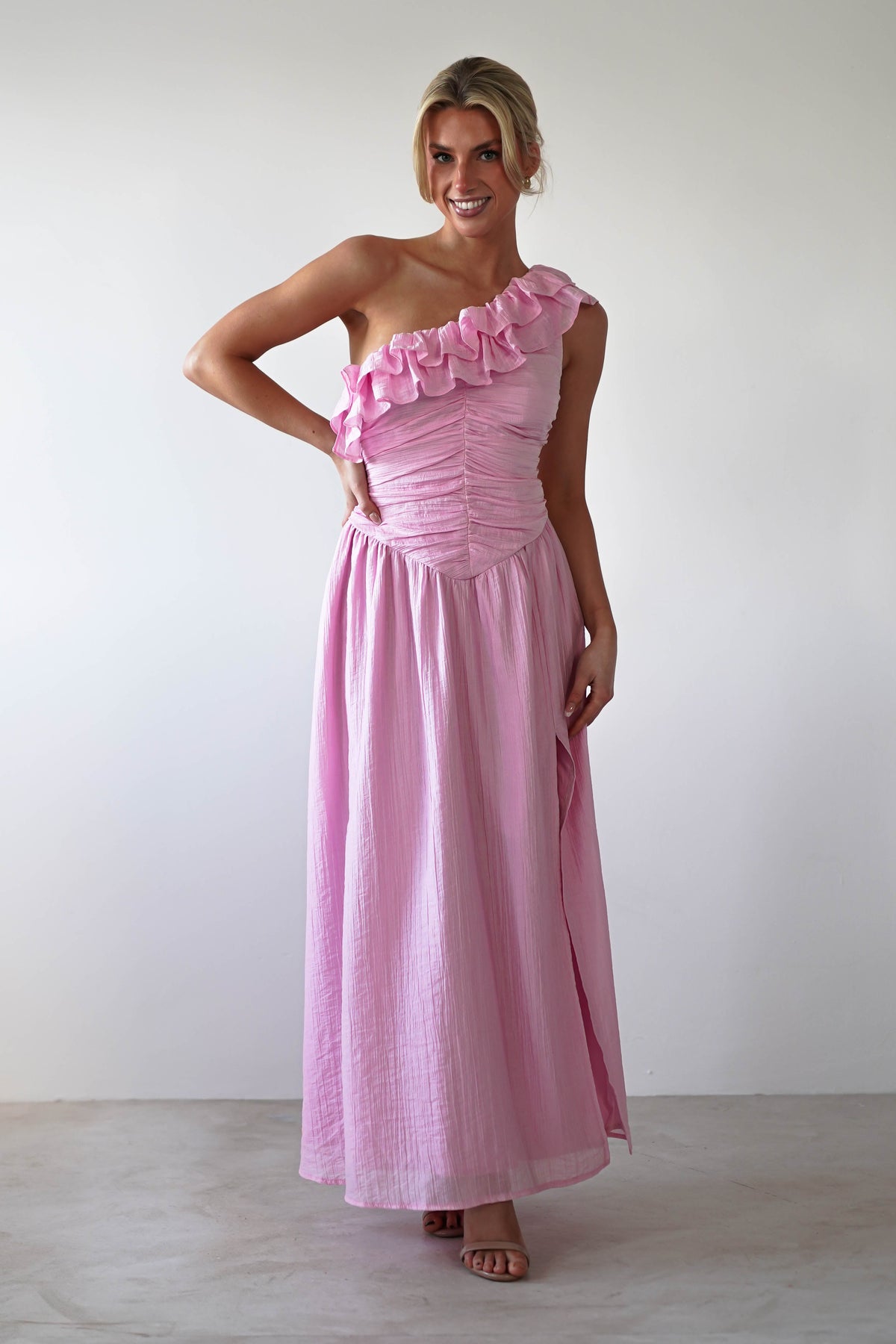 Jamie Ruffle One Shoulder Midaxi | Pink-Oh Hello Clothing