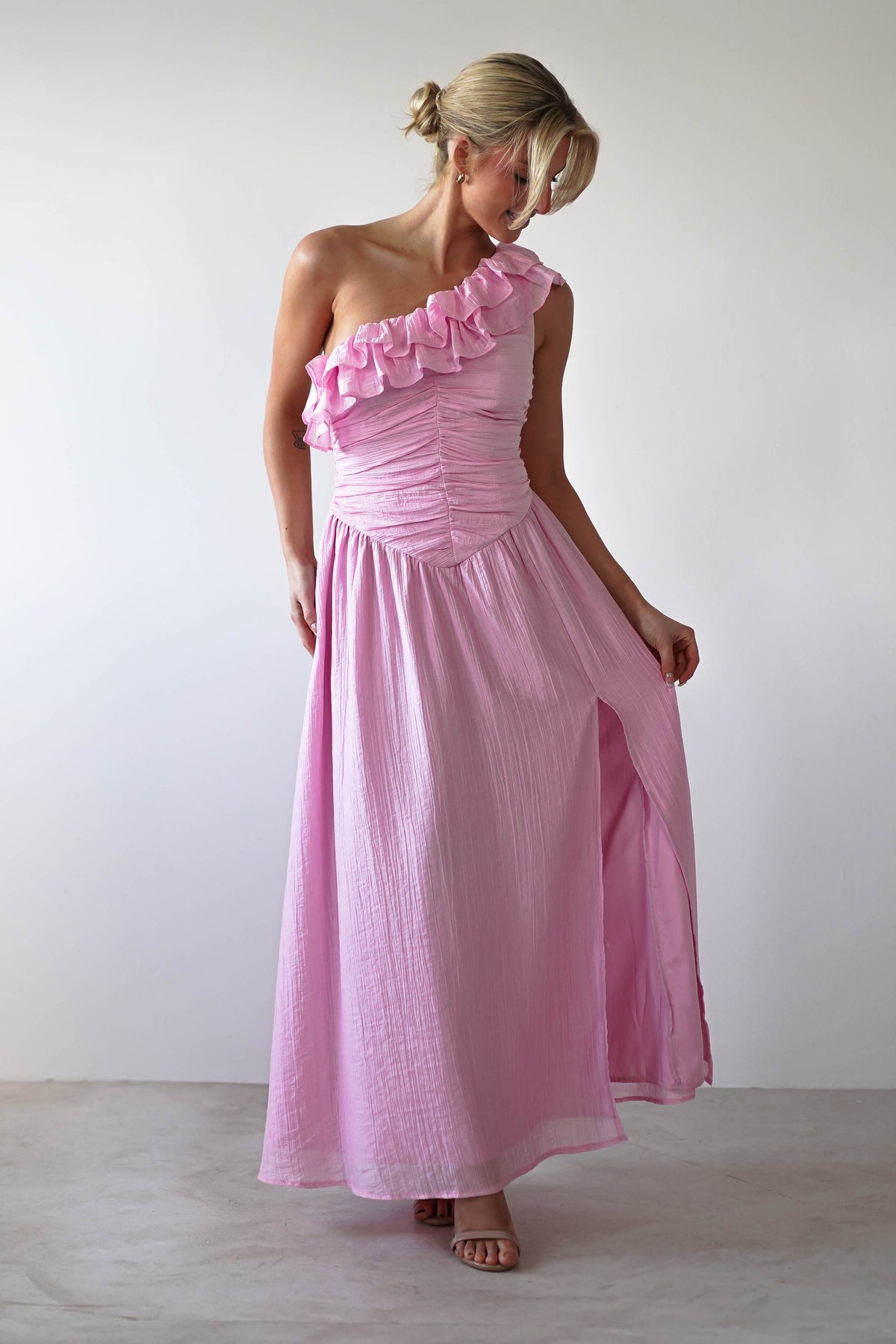 Jamie Ruffle One Shoulder Midaxi | Pink-Oh Hello Clothing