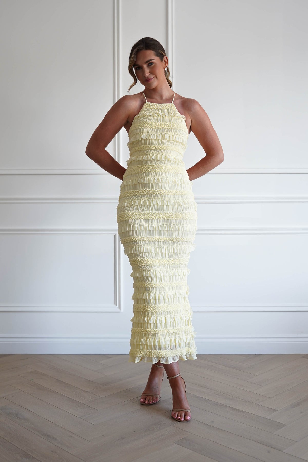 Jen Ruffle Bodycon Maxi Dress | Yellow-Oh Hello Clothing