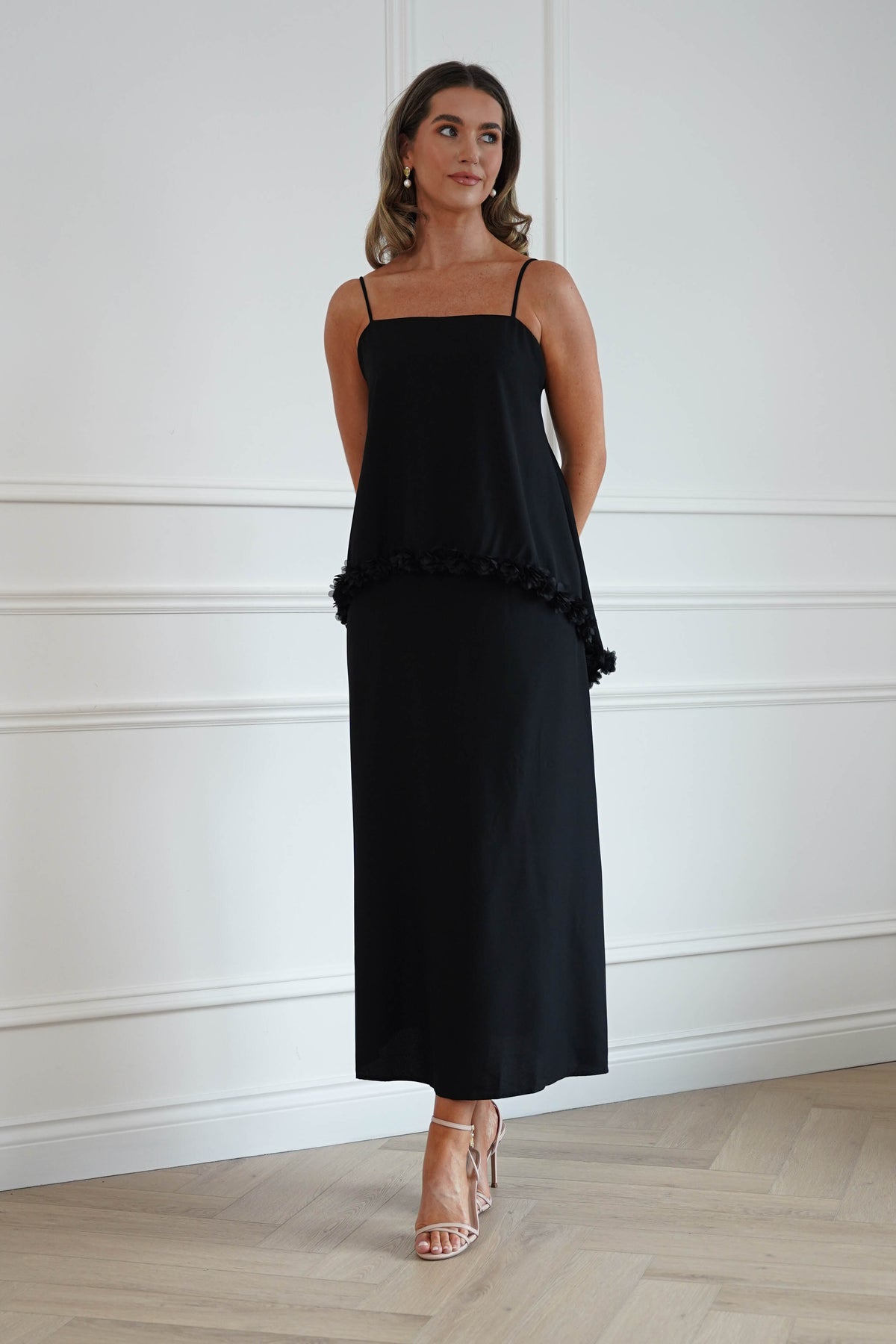 Oh Hello Clothing Women > Clothing > Dresses Jenna 3D Floral Appliqué Maxi Dress | Black