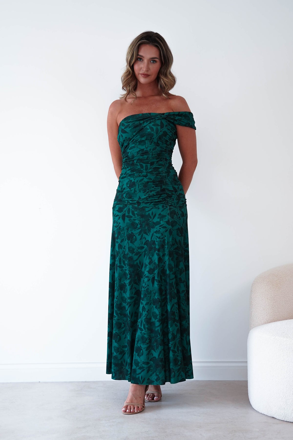 Jessie Floral Print Ruched Maxi Dress | Green-Oh Hello Clothing