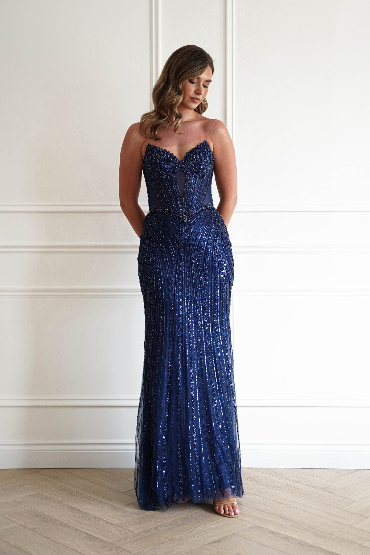 Jordia Beaded Corset Maxi Gown | Navy-Oh Hello Clothing