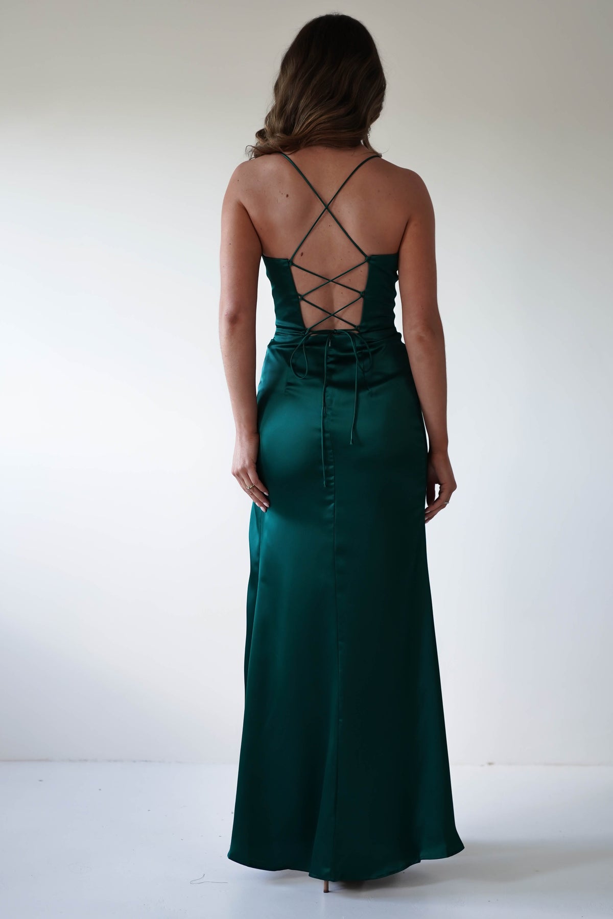 Julianne Corset Satin Gown | Emerald Green-Oh Hello Clothing