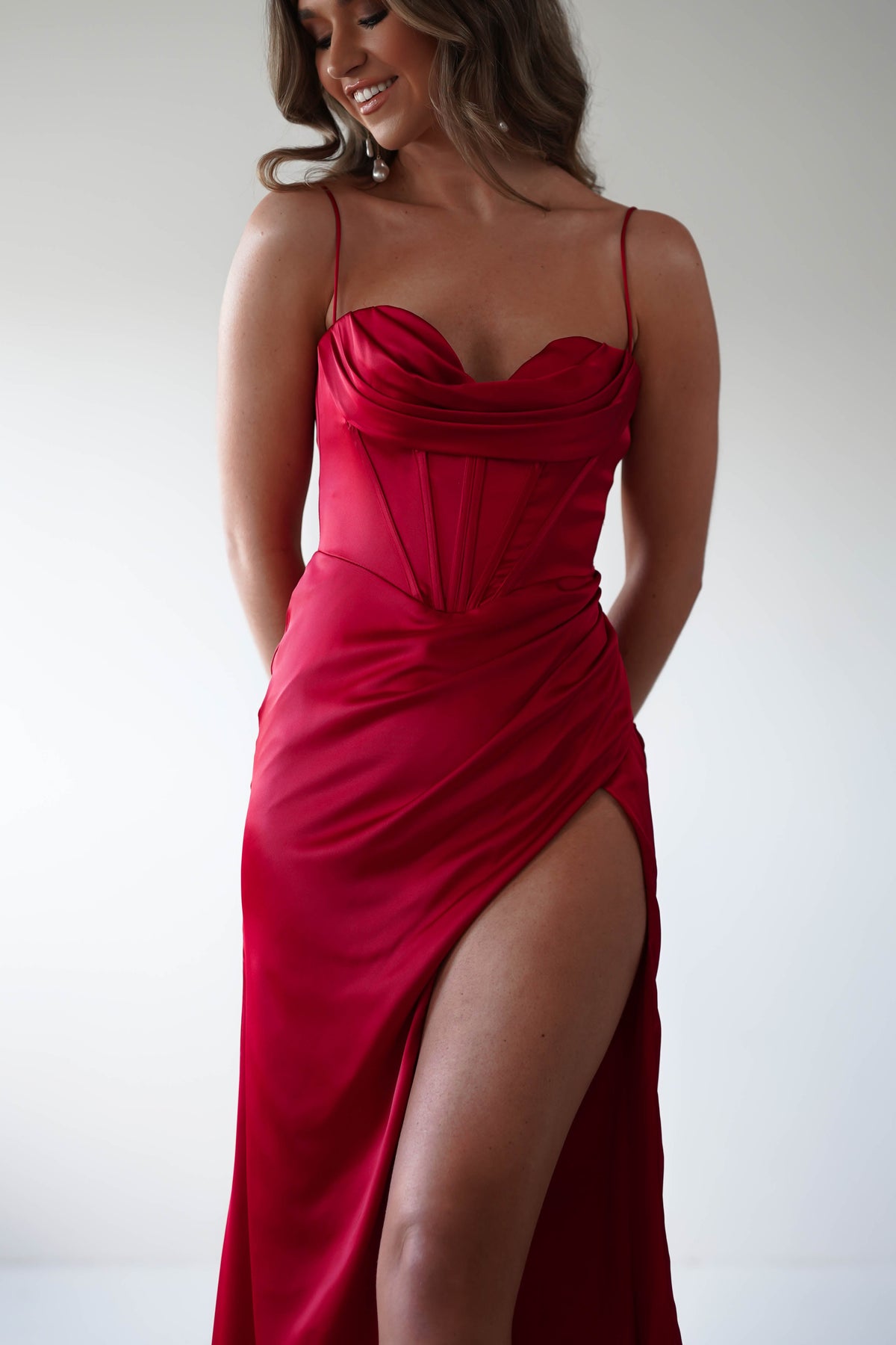 Julianne Corset Satin Gown | Red-Oh Hello Clothing