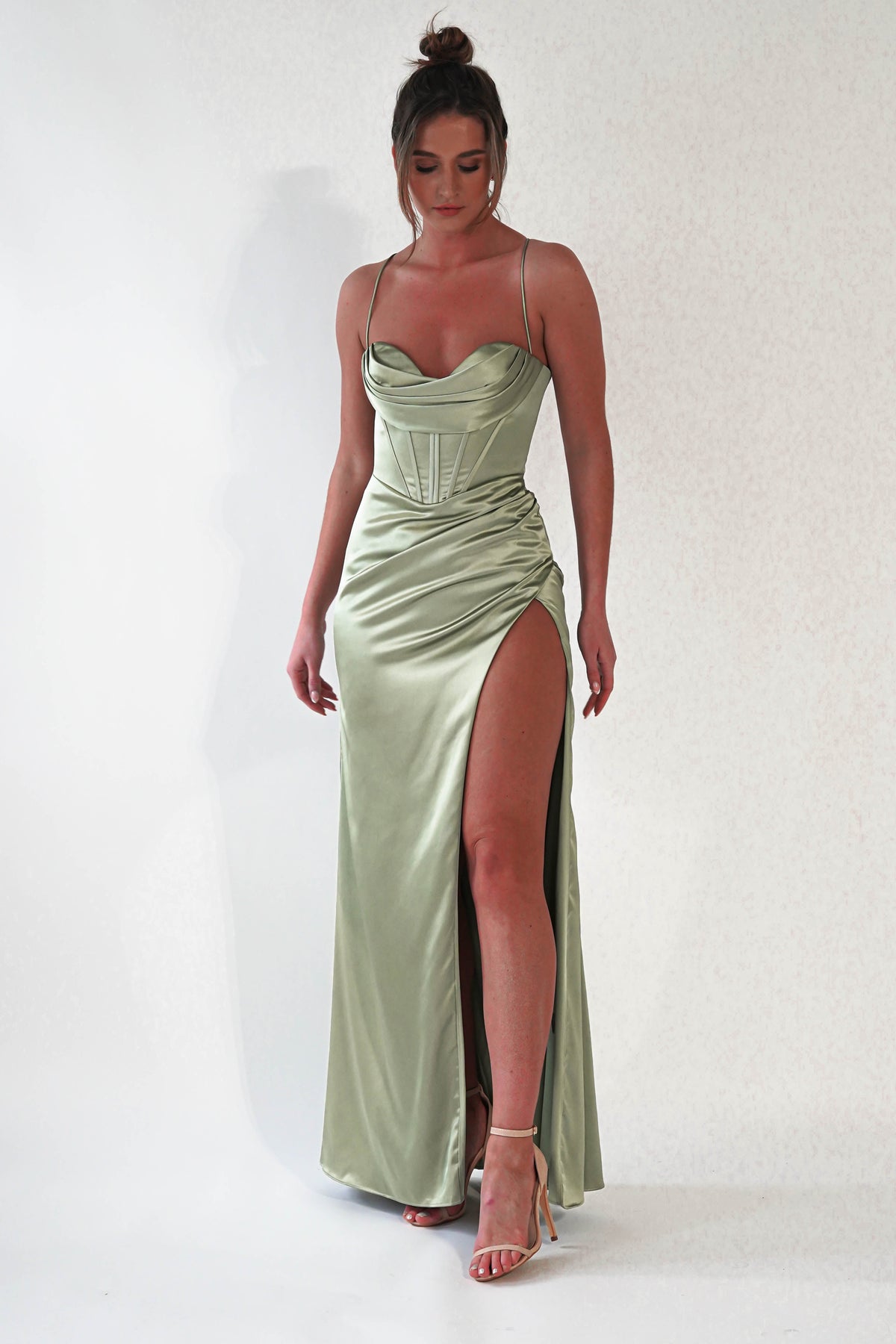 Julianne Corset Satin Gown | Sage-Oh Hello Clothing