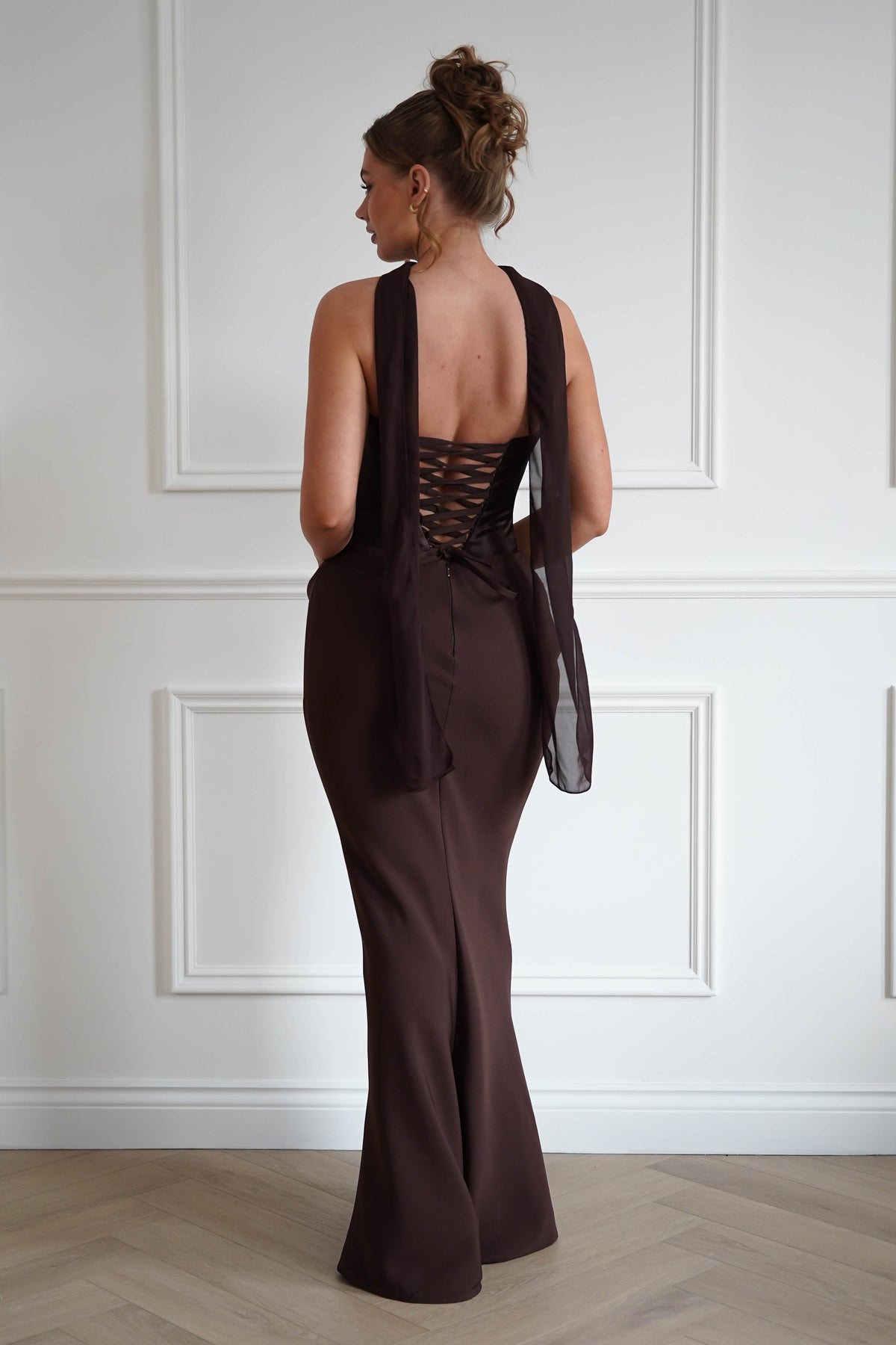 Kailani Strapless Ruched Maxi Dress | Brown-Oh Hello Clothing