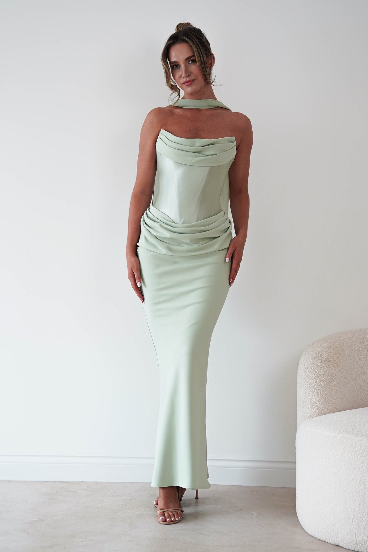 Kailani Strapless Ruched Maxi Dress | Sage-Oh Hello Clothing
