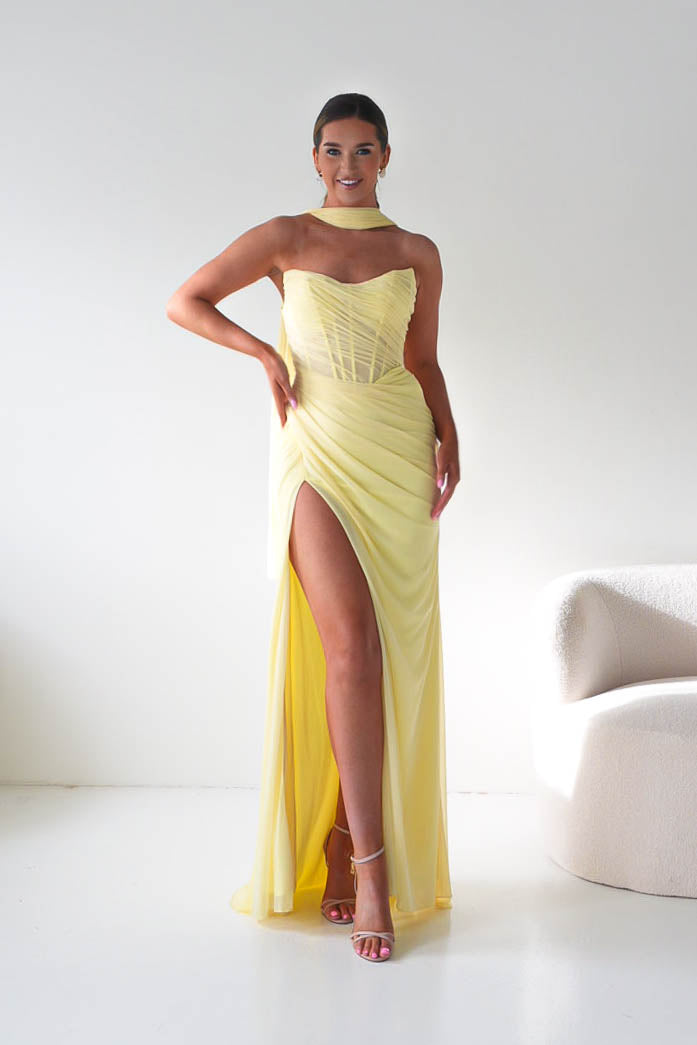 Karianne Draped Ruched Bodice Gown | Yellow-Oh Hello Clothing
