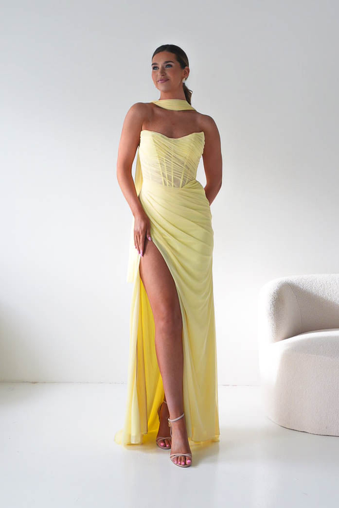 Karianne Draped Ruched Bodice Gown | Yellow-Oh Hello Clothing