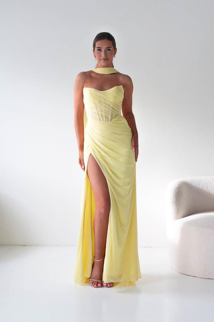 Karianne Draped Ruched Bodice Gown | Yellow-Oh Hello Clothing