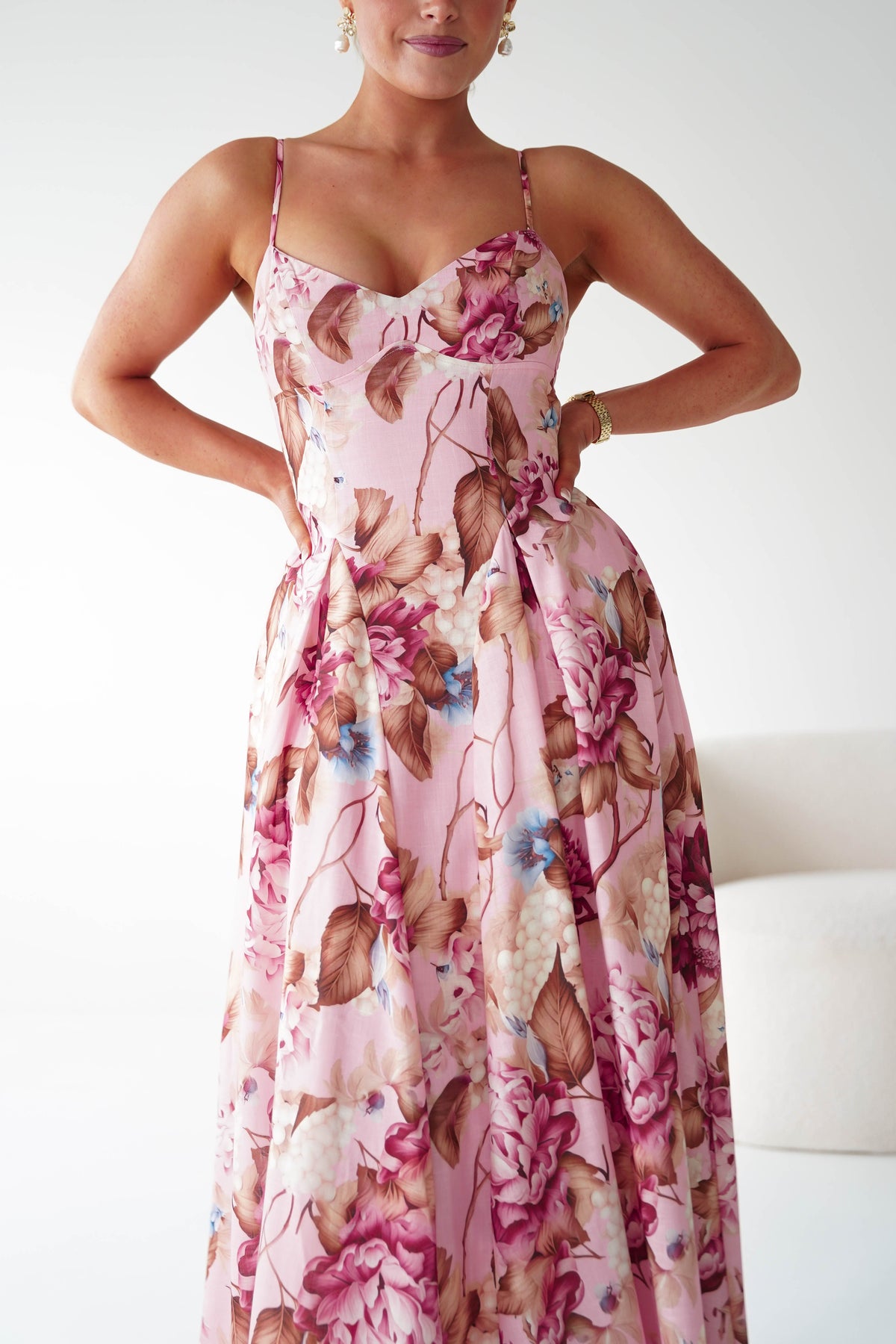 Karissa Floral Print Sweetheart Midi Dress | Pink-Oh Hello Clothing