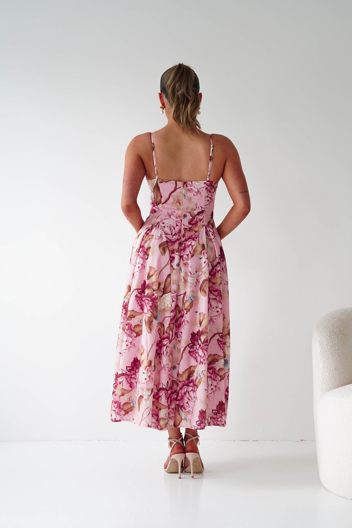 Karissa Floral Print Sweetheart Midi Dress | Pink-Oh Hello Clothing