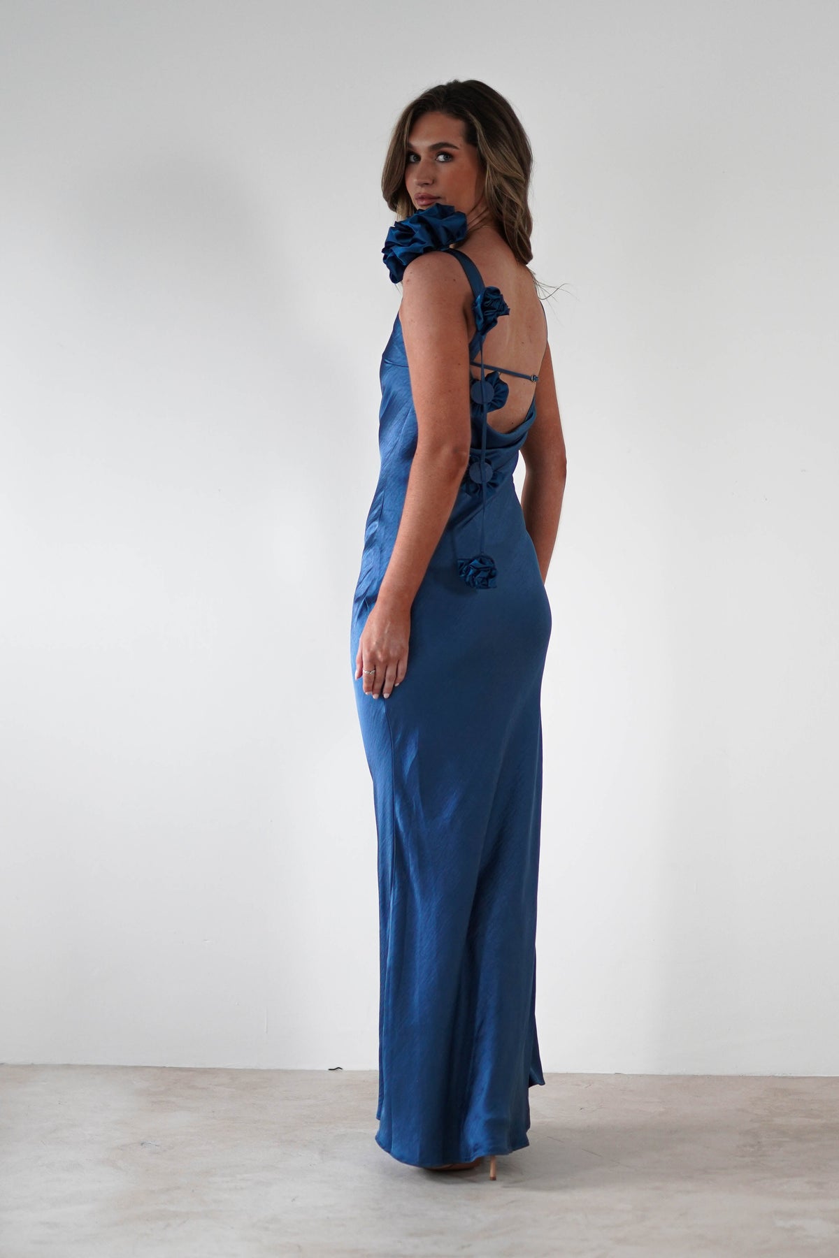 Karley Soft Satin Maxi Dress | Slate Blue-Oh Hello Clothing