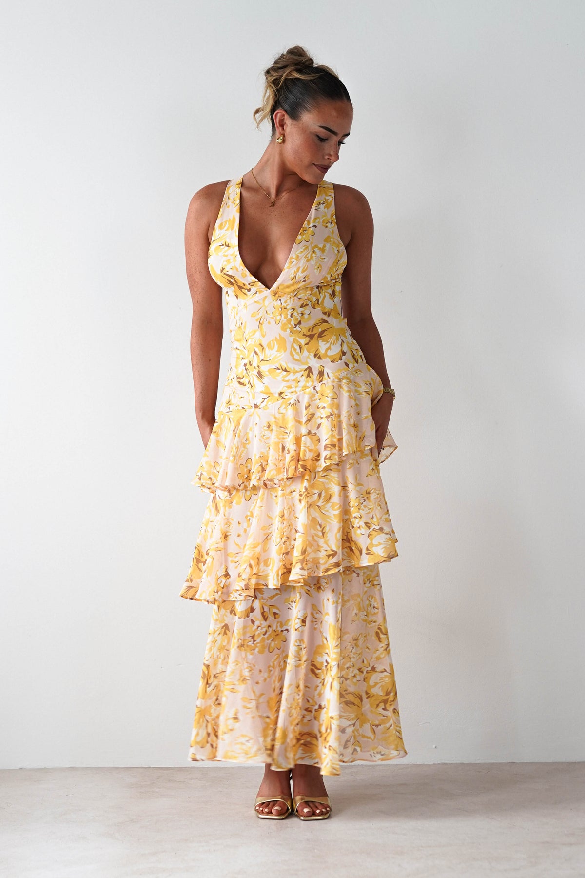Karlie Floral Print Maxi Dress | Yellow-Oh Hello Clothing