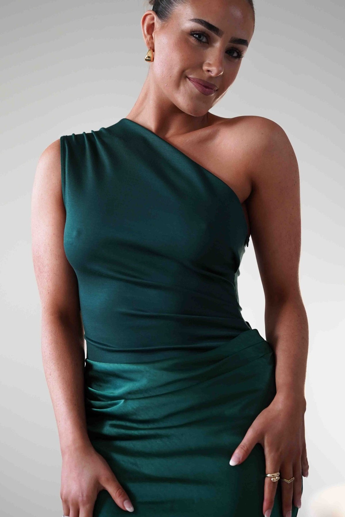 Kashia Draped Satin Maxi Dress | Emerald Green-Oh Hello Clothing
