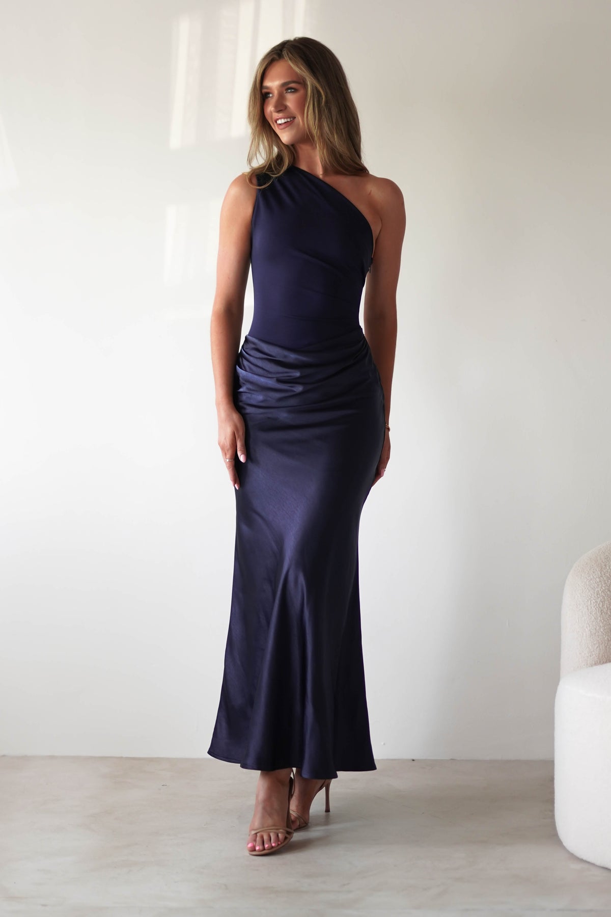 Kashia Draped Satin Maxi Dress | Navy-Oh Hello Clothing